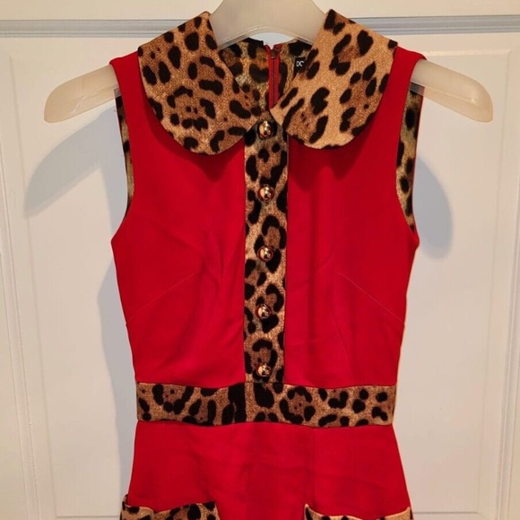 D&G- Dolce & Gabbana Red Leopard Print Mini Dress IT Size 36 - Picture 2 of 7
